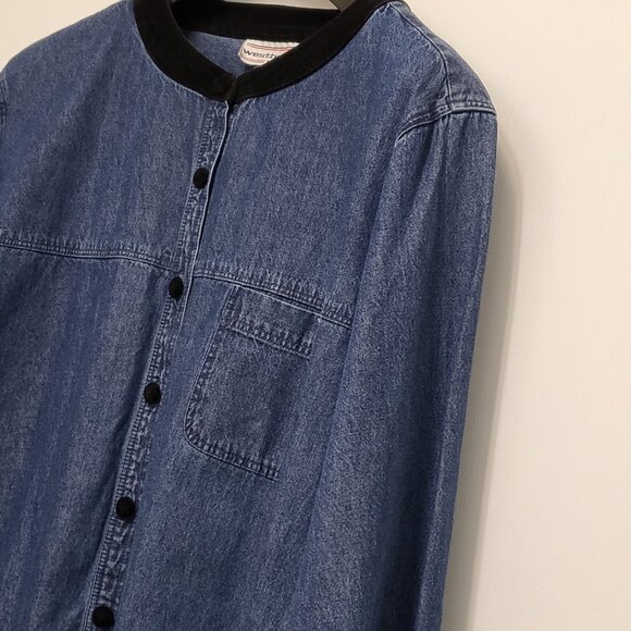 Vintage Westbound Denim Shirt Womens 1X Plus Button Up Long Sleeve Velour Accent - Picture 9 of 16